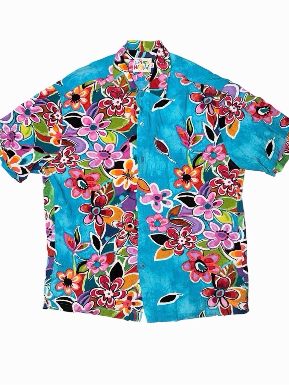 Vtg  Jams World Shirt Floral Surfing Hawaiian Button Up Short Sleeve Tropical M